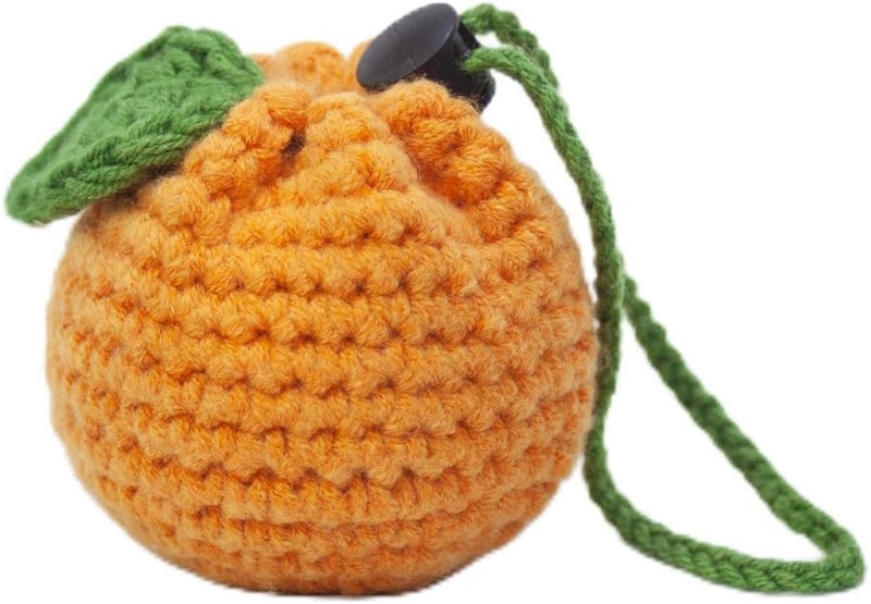 BRTOO Small Crochet Purse 100% Handmade Knitted Storage Bag Cute Funny Coin Change Purse Pouch Mini Cartoon Shark Funny Plush Drawstring Headphone Wallet for Women Girls Gift(Orange) - Image 1